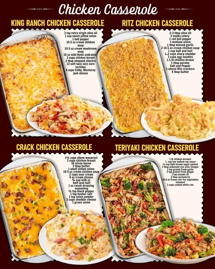 A delicious chicken casserole ready to serve, featuring vegetables and cheese.