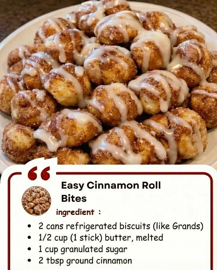 Delicious easy cinnamon roll bites ready to serve on a plate.