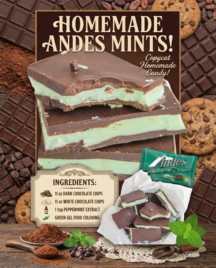 Homemade Andes Mints recipe with creamy mint chocolate layers