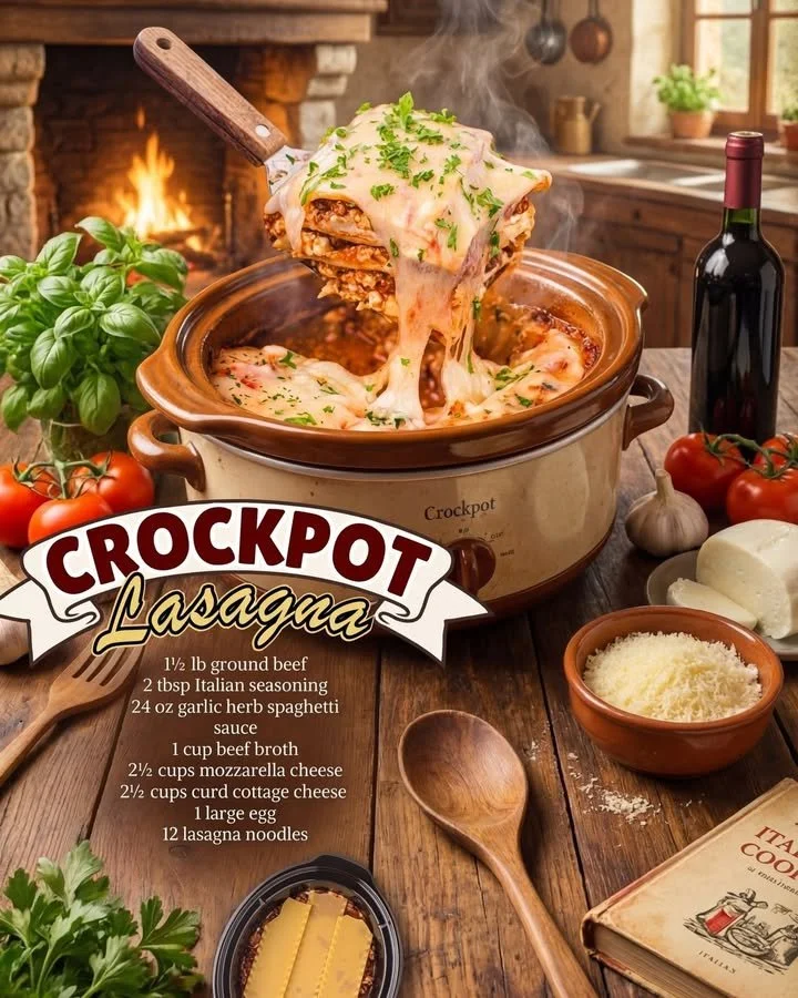 Delicious easy Crockpot Lasagna layered with pasta, cheese, and marinara sauce.