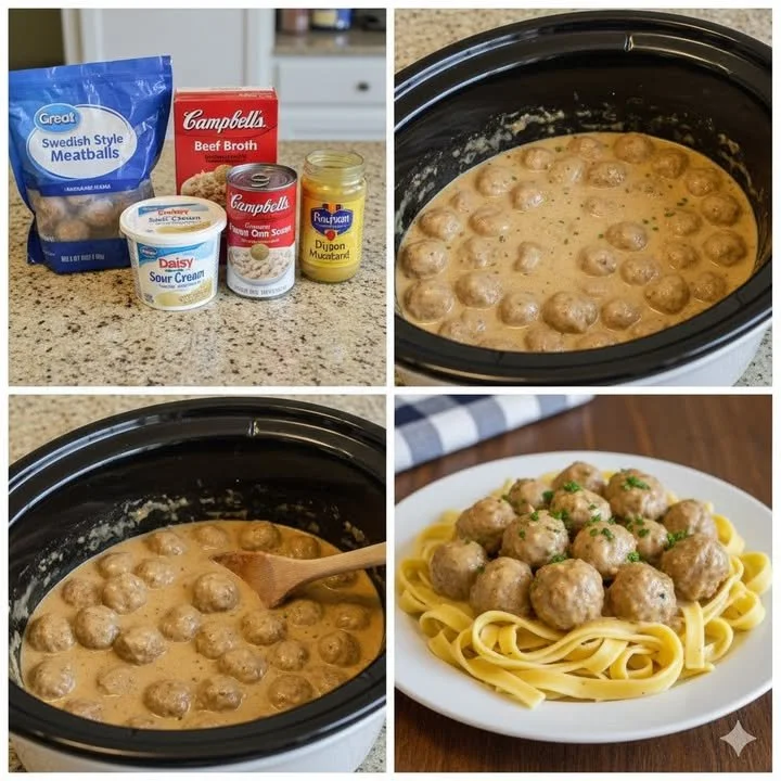 Plate of delicious easy Crockpot Stroganoff with beef and noodles