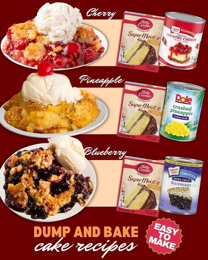 Delicious homemade easy dump cakes ready to be served