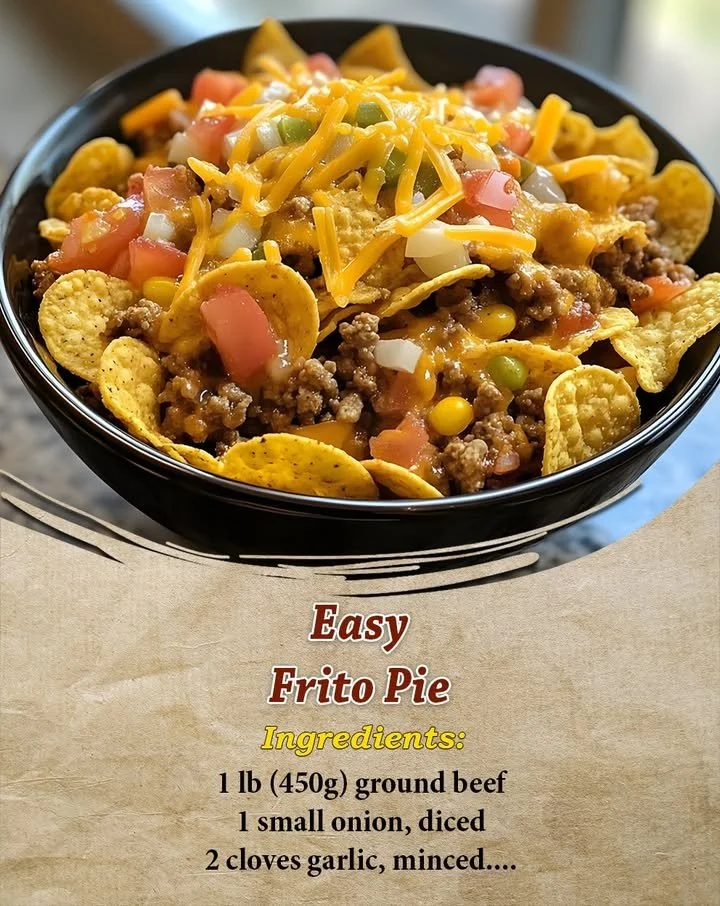 Delicious easy Frito Pie served in a bowl with toppings