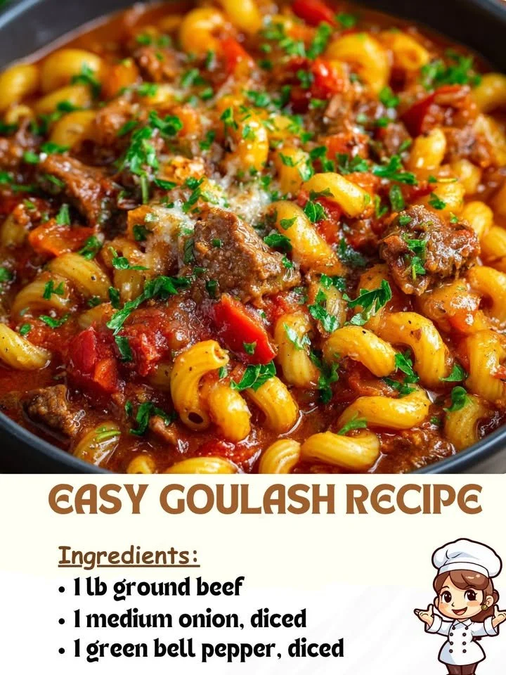 Delicious bowl of homemade goulash recipe with pasta and beef
