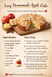 Slice of easy homemade apple cake on a plate with apples in the background