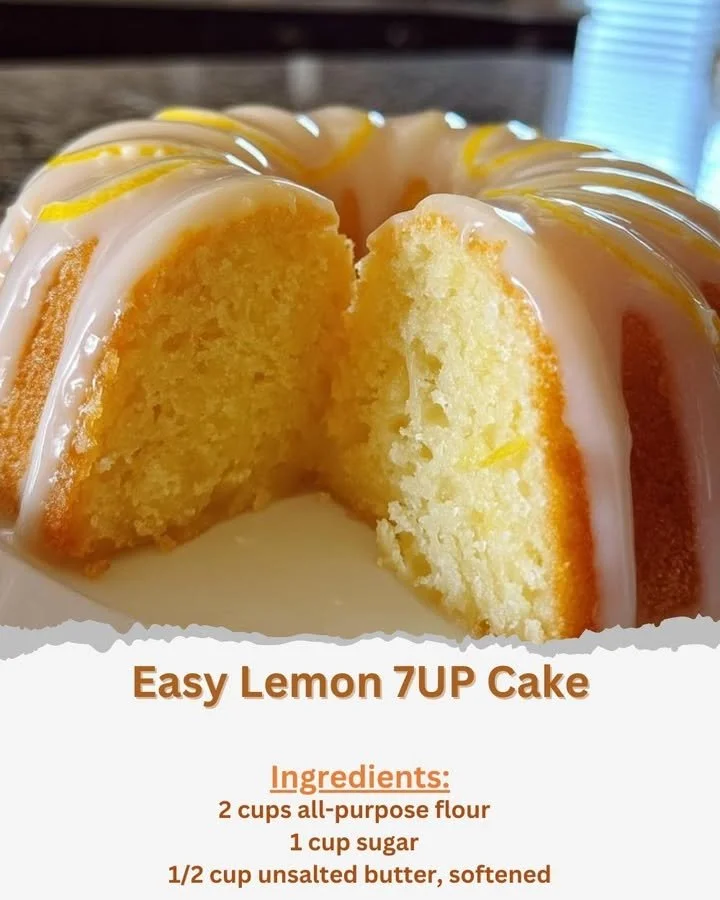 Delicious Easy Lemon 7UP Cake with a citrus glaze