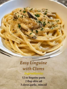 Delicious easy linguine with clams served on a plate with fresh herbs