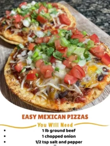 Delicious easy Mexican pizzas with vibrant ingredients and spices.