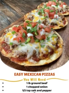 Delicious homemade Mexican pizzas with toppings and fresh ingredients