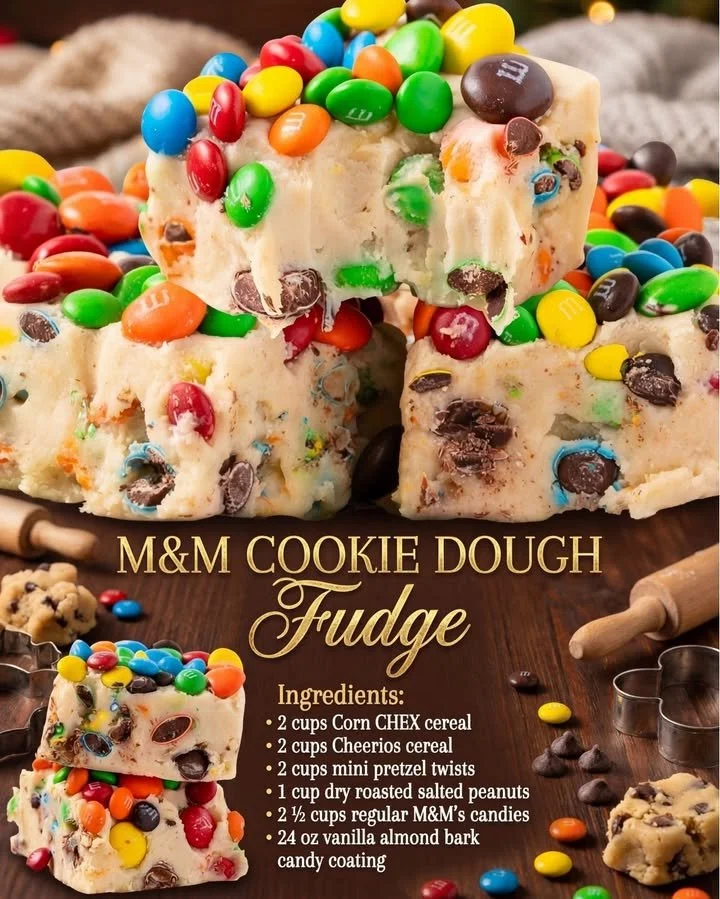 Delicious easy monster cookie dough fudge on a plate with colorful sprinkles.