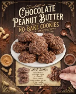 No-bake chocolate peanut butter cookies on a plate