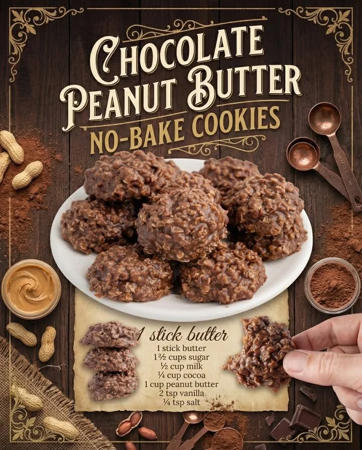 No-bake chocolate peanut butter cookies on a plate