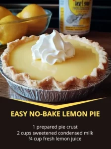 Delicious no-bake lemon pie topped with whipped cream and lemon slices