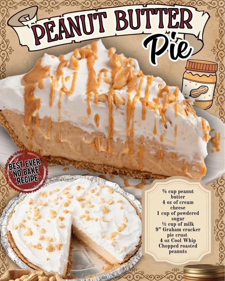 Easy no-bake peanut butter pie topped with chocolate and peanuts