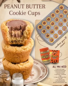 Delicious easy peanut butter cookie cups placed on a rustic wooden table