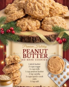 Easy no-bake peanut butter cookies on a plate