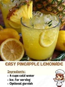 Glass of easy pineapple lemonade with a slice of pineapple and lemon