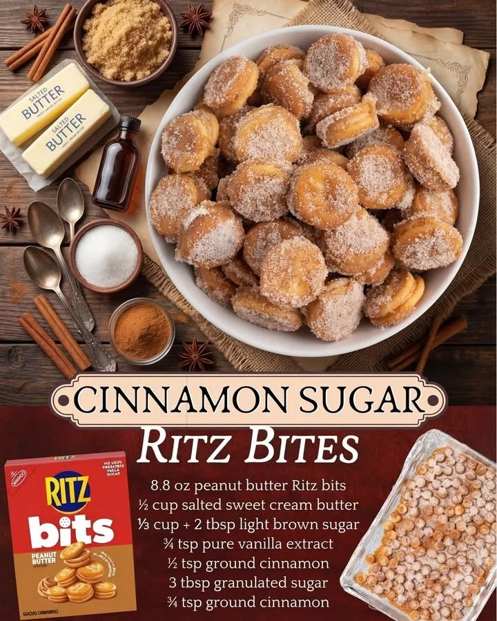 Bowl of Easy Ritz Churro Bites topped with cinnamon sugar