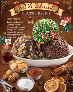 Delicious easy rum balls recipe ready for the holiday season.