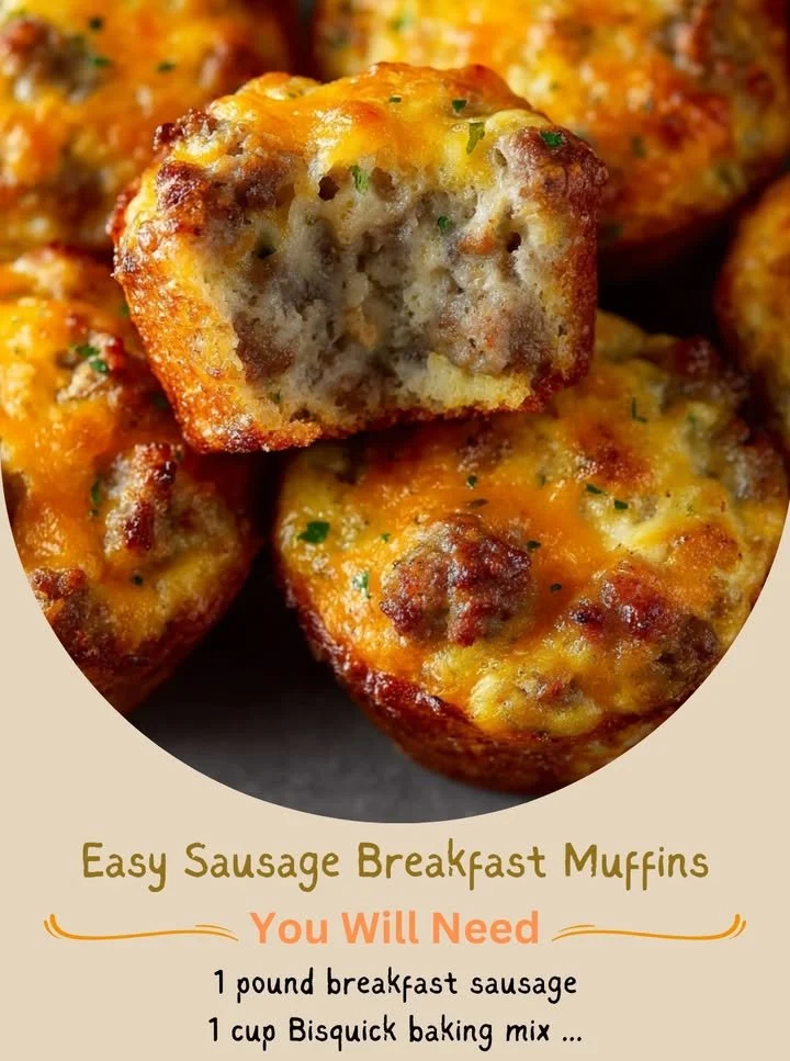 Homemade easy sausage breakfast muffins golden brown on a plate.