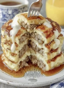 Fluffy and savory easy sausage pancakes served on a plate