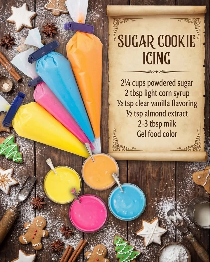 Delicious sugar cookies decorated with easy icing that hardens