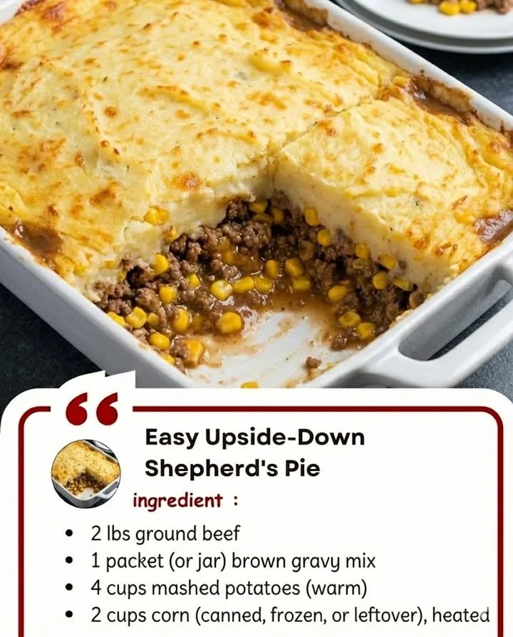 Delicious Easy Upside-Down Shepherd's Pie loaded with savory ingredients