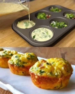 Healthy egg muffins baked with fresh vegetables and cheese for breakfast.