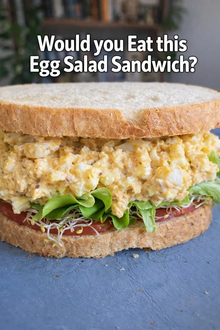 Egg salad sandwich with fresh ingredients on whole grain bread