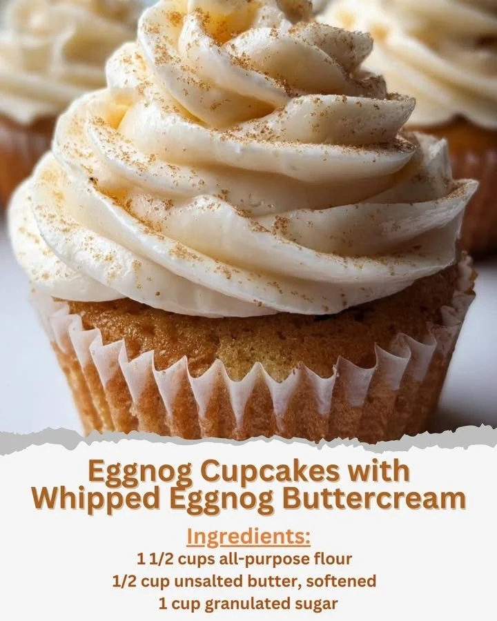 Delicious Eggnog Cupcakes with whipped eggnog buttercream frosting