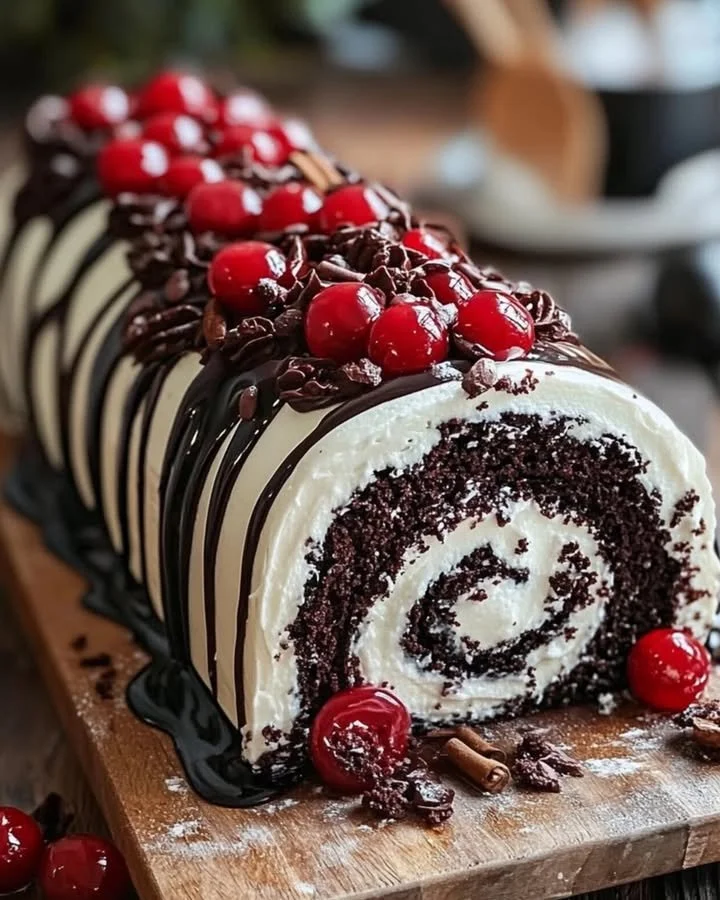 Elegant Black Forest Roll Cake