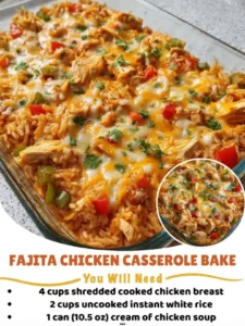 Fajita Chicken Casserole Bake with colorful peppers and melted cheese