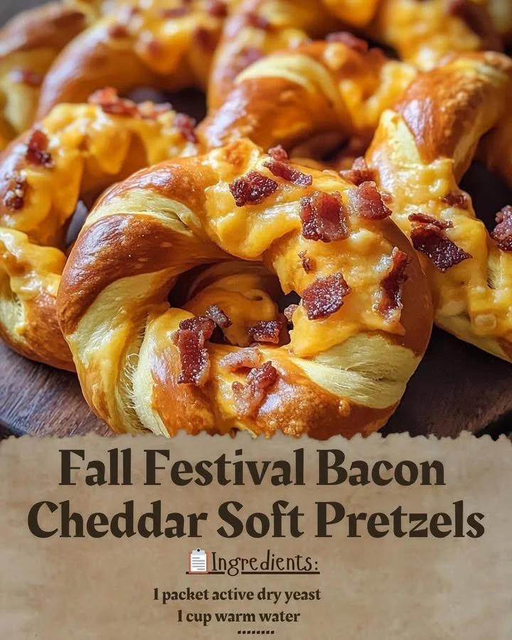 Delicious bacon cheddar soft pretzels perfect for fall festival snacks