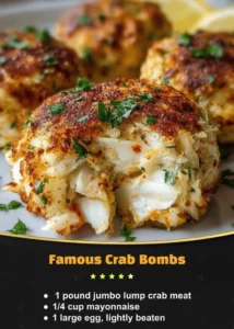Delicious famous crab bombs served with a side of sauce