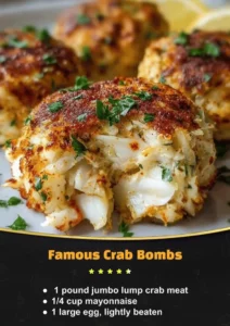 A plate of famous crab bombs, showcasing their delicious filling and crispy exterior.