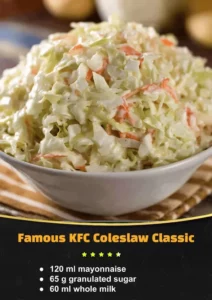 Bowl of famous KFC coleslaw with shredded cabbage and carrots