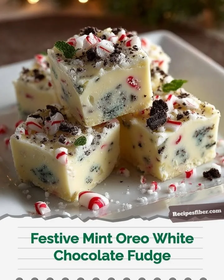 Delicious festive Mint Oreo Fudge with white chocolate and crushed Oreos