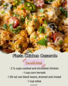 Fiesta Chicken Casserole with colorful ingredients baked to perfection