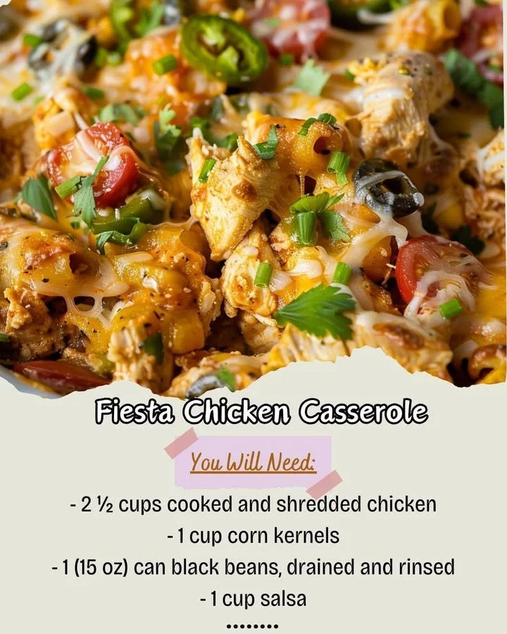 Fiesta Chicken Casserole with colorful ingredients baked to perfection