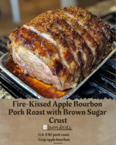 Delicious fire-kissed apple bourbon pork roast with a brown sugar crust