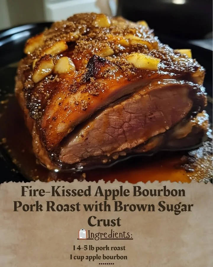 Fire-Kissed Apple Bourbon Pork Roast with a brown sugar crust
