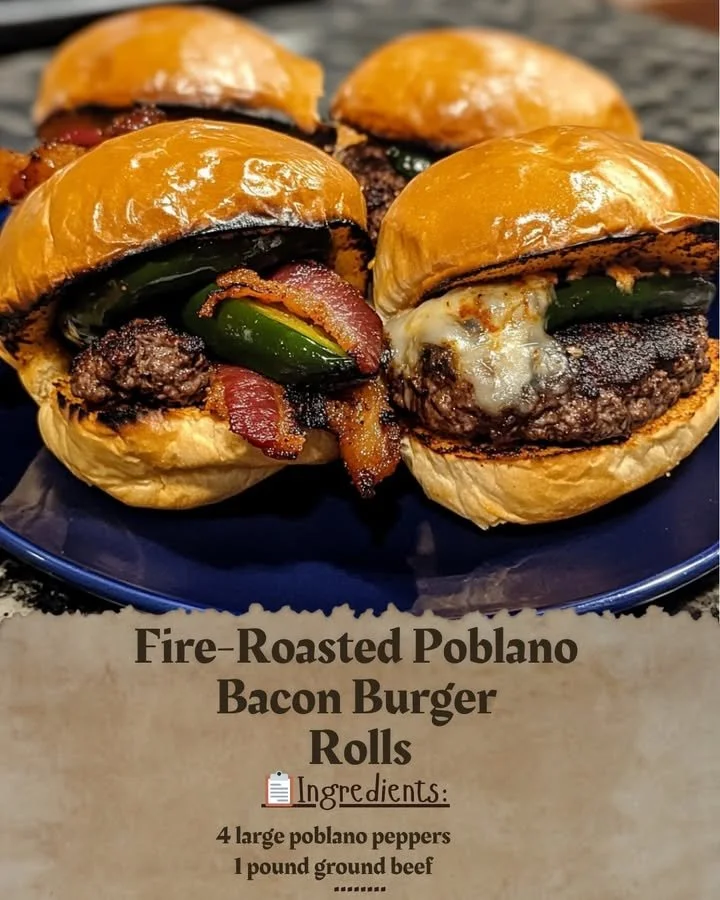 Fire-roasted poblano bacon burger rolls served on a platter