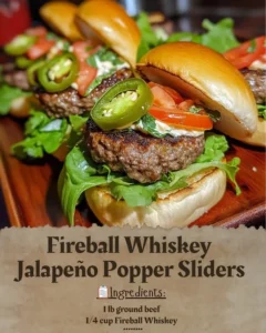 Delicious Fireball Whiskey Jalapeño Popper Sliders ready to enjoy.