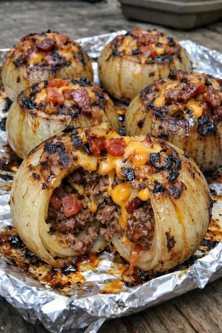Firecracker Bacon Cheddar Cheeseburger Stuffed Onion Bombs for a spicy meal