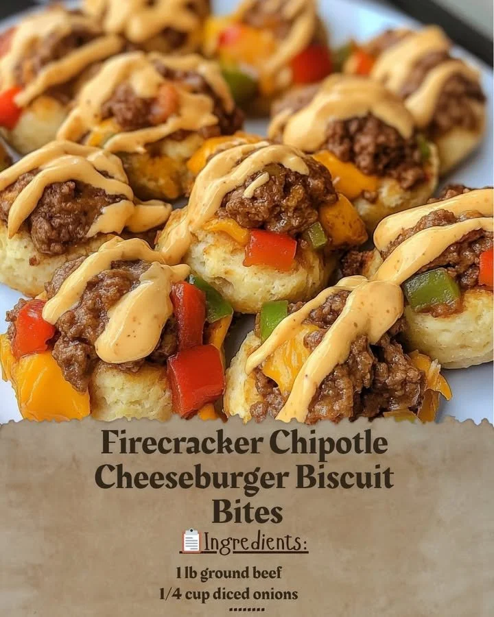 Firecracker Chipotle Cheeseburger Biscuit Bites served on a plate, garnished with fresh herbs.