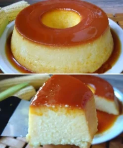 Delicious Flan Cheesecake topped with caramel sauce on a plate
