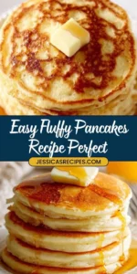 Fluffy pancakes stacked high, ready to be served with syrup and berries