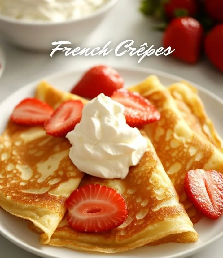 Delicious French crepes filled with fruits and chocolate on a plate