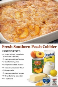 Fresh Southern Peach Cobbler with golden crust and juicy peach filling