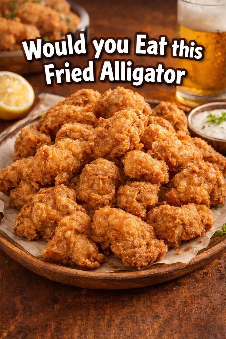 Delicious plate of fried alligator served with dipping sauce